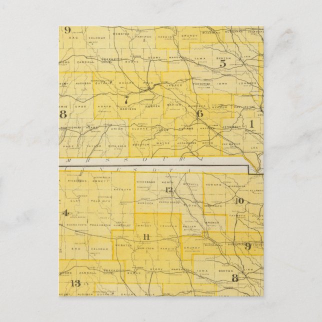 Postal Mapas estatales de Iowa (Anverso)