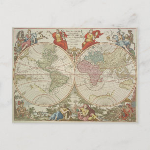 Postal Mappe Monde ou Description du Globe Terrestre & Aq