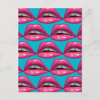 Postal Maquillaje de labios rosados de arte pop