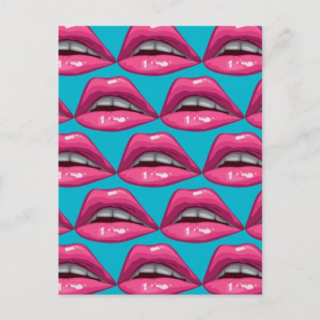Postal Maquillaje de labios rosados de arte pop (Anverso)