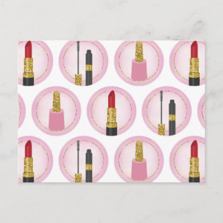 Postal Maquillaje Rosa Cosméticos Patrón Cosmetología