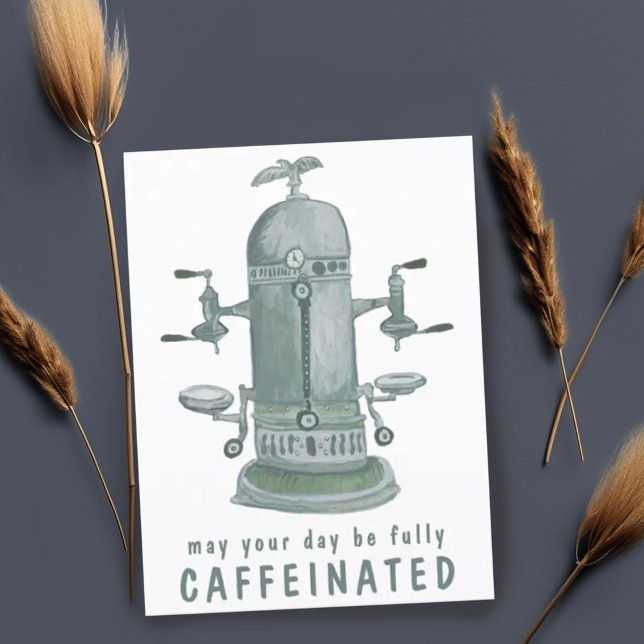 Postal Máquina de café expreso antigua PERSONALIZARLA div (Cute funny postcard with vintage espresso machine watercolor art. Add your own text to customize)