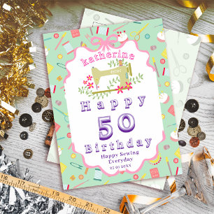 Postal Máquina de coser cumpleaños costurera Teal Rosa