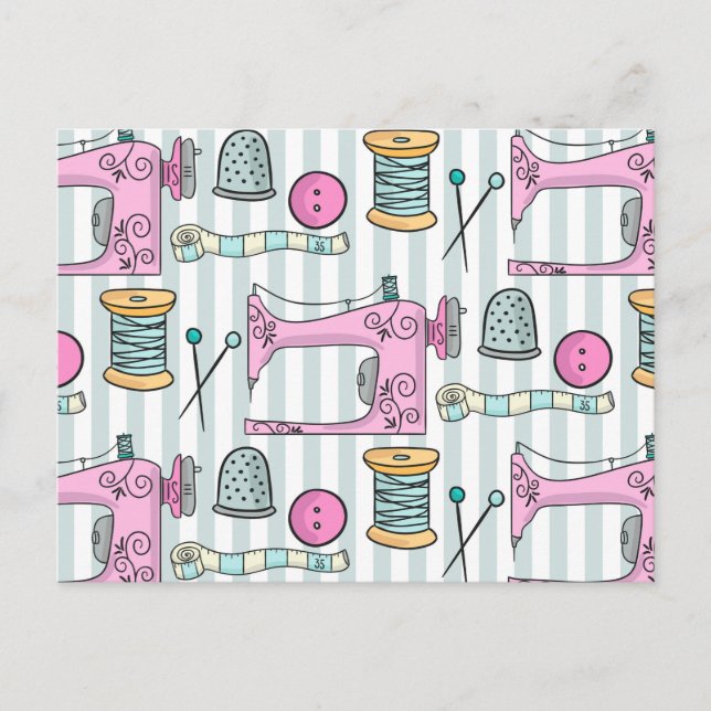 Postal Máquina de coser - Pink Crafts Sew (Anverso)