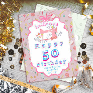 Postal Máquina de coser rosa de cumpleaños para costurera