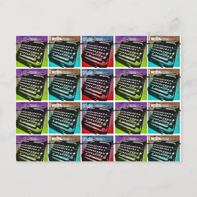 Postal Máquina de escribir Guay Pop Art para escritores y (Anverso)