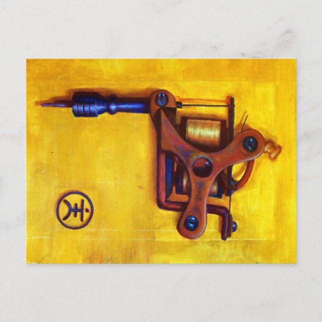 Postal Máquina del tatuaje del vintage (amarillo) (Anverso)