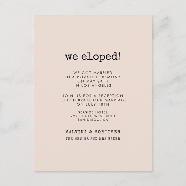 Postal Máquina minimalista de cosmética recién casada (Anverso)