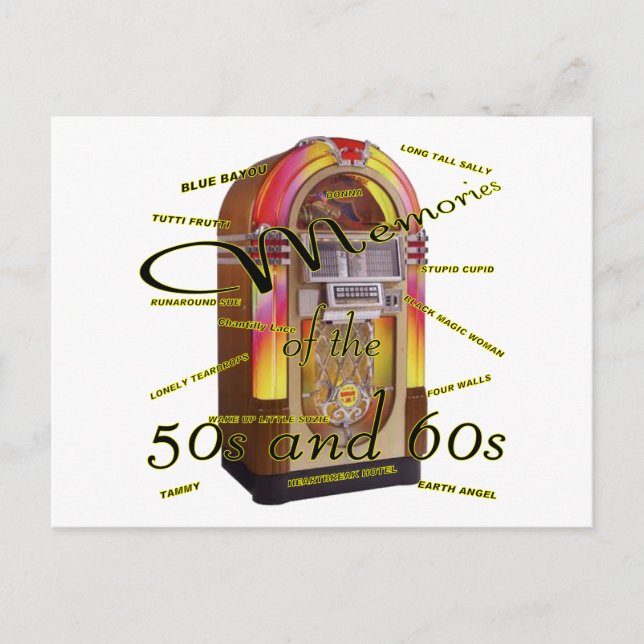 Postal Máquina tocadiscos fabulosa de los años 50 (Anverso)