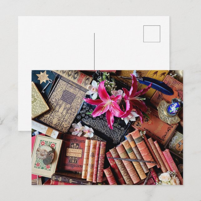 Postal Máquinas de escribir antiguas y libros antiguos (Anverso / Reverso)