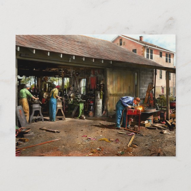 Postal Maquinista - Maquinistas del patio trasero 1942 (Anverso)