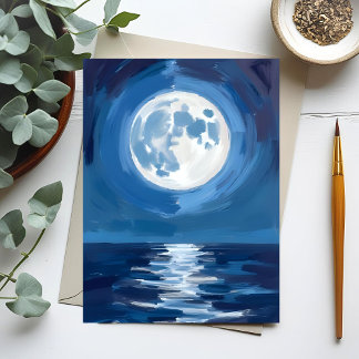 Postal Mar con luz de luna | Reflexión en acuarela del oc
