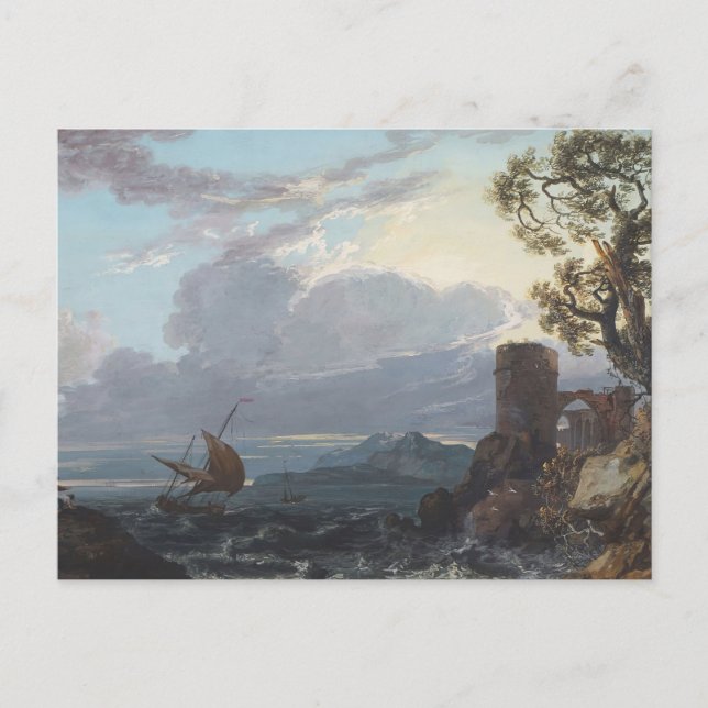 Postal Mar de tormenta con ruinas y figuras de castillo ( (Anverso)