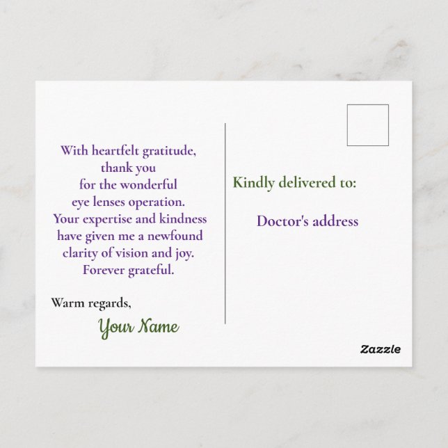 Postal maravillosa operación de lentes oculares (Reverso)