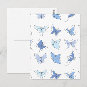 Postal Maravilloso Arte lineal de mariposa voladora azul