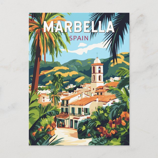 Postal Marbella España Ilustracion Viaje Arte Vintage (Anverso)