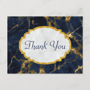 Postal Marble azul marino y oro estilo moderno Gracias