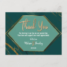 Postal Marble geométrico de oro verde esmeralda gracias