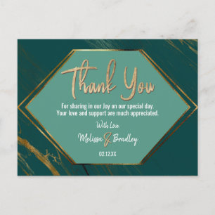 Postal Marble geométrico de oro verde esmeralda gracias