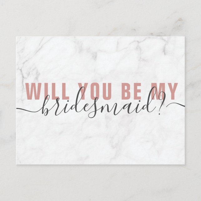 Postal Marble Rubor Script Bridesmaid (tarjeta de propues (Anverso)