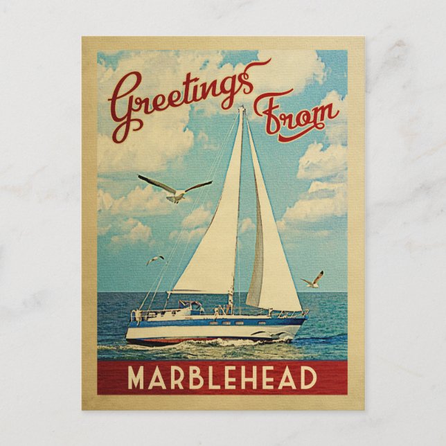 Postal Marblehead Sailboat Vintage Travel Massachusetts (Anverso)