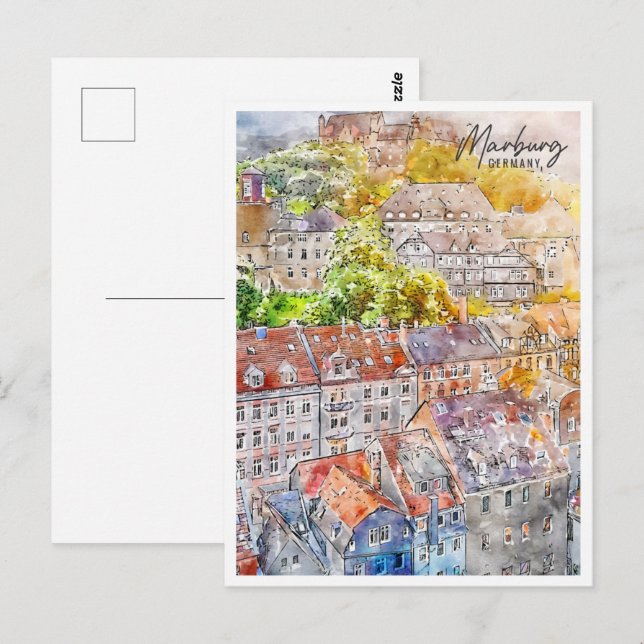 Postal Marburg Alemania Travel Place Watercolor (Anverso / Reverso)