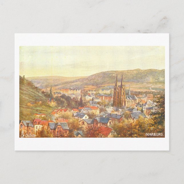 Postal Marburg antiguo, Alemania, (Anverso)