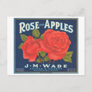 Postal Marca Rosa Manzanas Etiqueta Vintage