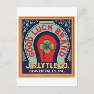 Postal Marca vintage de buena suerte J. Bl Lytle Co. Crat