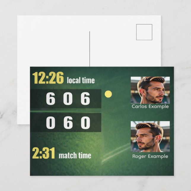 Postal Marcador de Tenis Personalizado – Partido Personal (Anverso / Reverso)