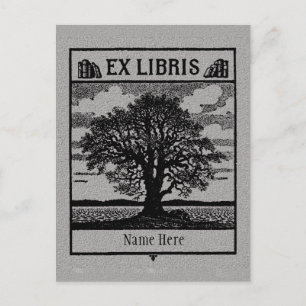 Postal Marcador Ex Libris Tree in Field