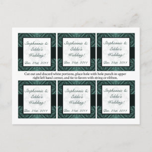 Postal Marcas de Favor Verde azulada Ornate Damask Green