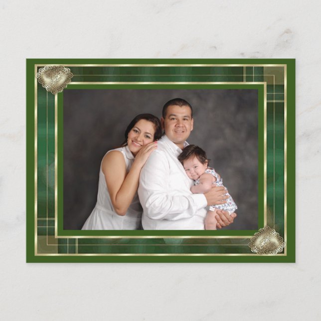 Postal Marco Antiguo Verde para Foto Familiar Personaliza (Anverso)