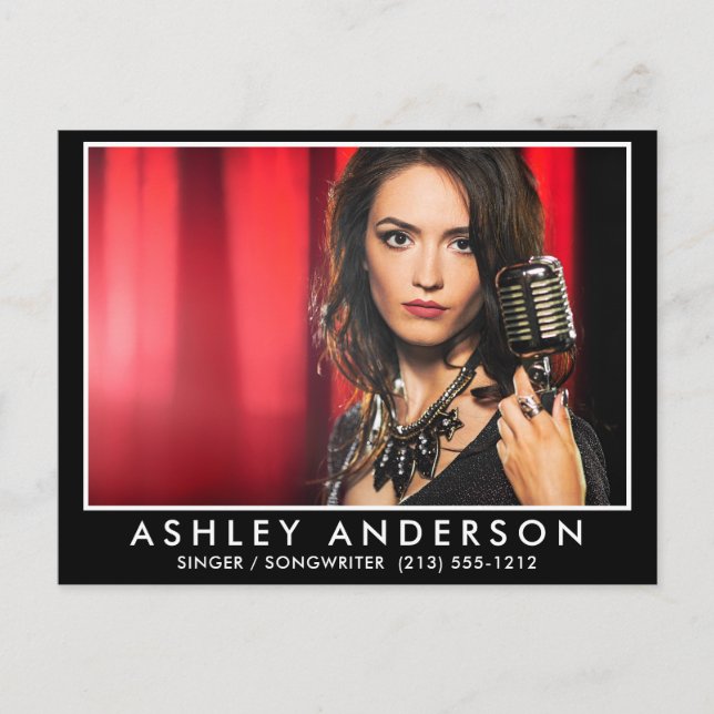 Postal Marco blanco de foto de músico cantante (Anverso)