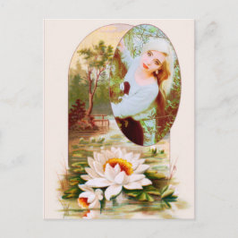 Postal Marco de Flor de Almohadillas de Nenúfar Antiguo p