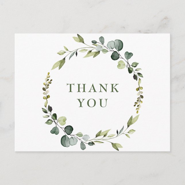 Postal Marco de flores de eucalipto moderno Gracias Boho (Anverso)