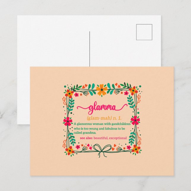 Postal Marco de flores Glamma Abuela Definición de abuela (Anverso / Reverso)