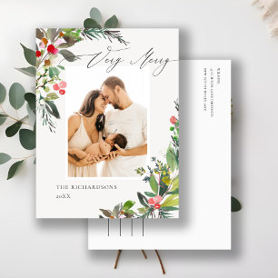 Postal Marco de foto de Navidad muy alegre de pino y baya