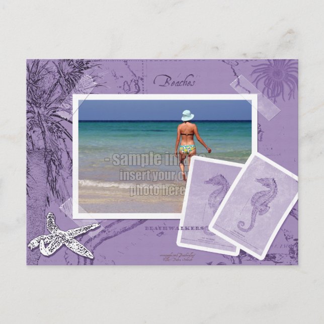 Postal Marco de foto morado del mapa del océano vintage (Anverso)