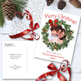 Postal Marco de la foto de Wreath navidad feliz
