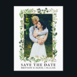 Postal Marco dorado Eucalyptus de color de agua Guardar l<br><div class="desc">Moderna acuarela Eucalyptus Green Frame Save The Date Photo Engagement Invitación Postcard - Gold Frame</div>