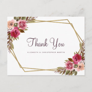 Postal Marco dorado floral elegante para agradecimientos 