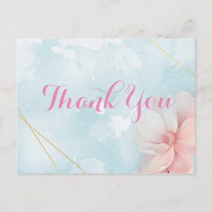 Postal Marco dorado floral rosa agradecimiento acuarela a