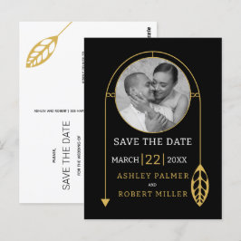 Postal Marco dorado moderno con hoja y boda fotográfico