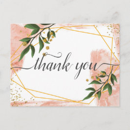 Postal Marco dorado moderno Floral verde marfil Gracias