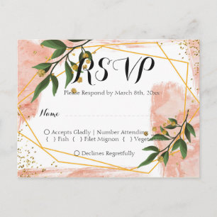 Postal Marco dorado moderno Floral verde marfil RSVP