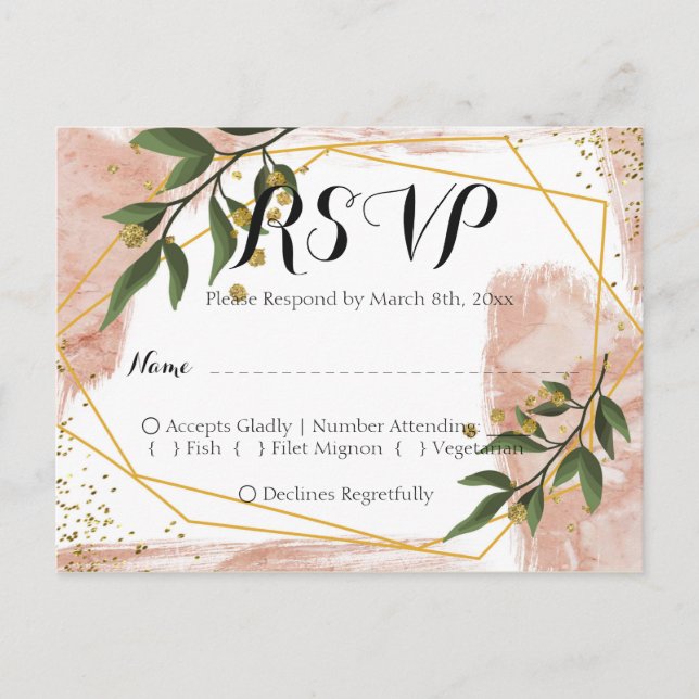 Postal Marco dorado moderno Floral verde marfil RSVP (Anverso)