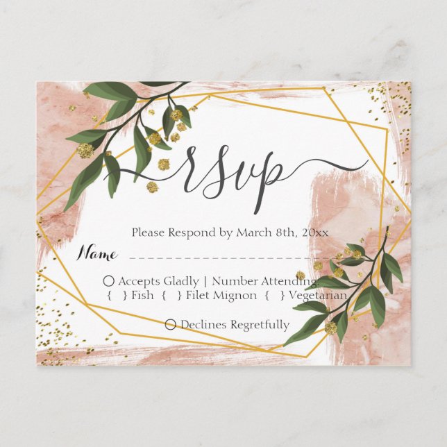 Postal Marco dorado moderno Floral verde marfil RSVP (Anverso)