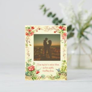 POSTAL MARCO FLORAL ANTIGÜO ADORABLE CON DULCE CITA DE AM