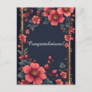 Postal Marco floral elegante con flores rosas